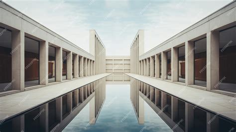 Premium Photo A Symmetrical Architectural Shot Of A Modern Building With A Sleek And