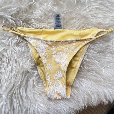 Triangl Women S Yellow And White Bikini And Tankini Bottoms Depop