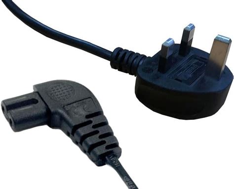 Black 5m Fig 8 Mains Power Cablelead By Electrosmart® ~ 3 Pin Moulded Uk Plug To Right Angled