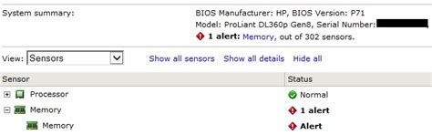 HP Proliant Server, VMware Hardware Status Memory Alert
