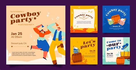 Нарисованные от руки ковбойские вечеринки в instagram | Бесплатно векторы
