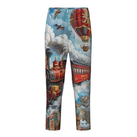 Fuzoiu Red Train Hot Air Balloon Print Teenagers Pajama Pants Lounge Pants With Pockets