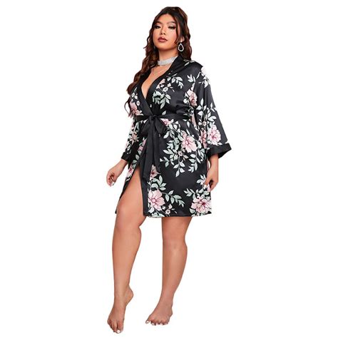 Lace Sexy Silk Satin Pajamas Set Floral Bathrobes Sleepwear Lingerie For Women Nightgown And