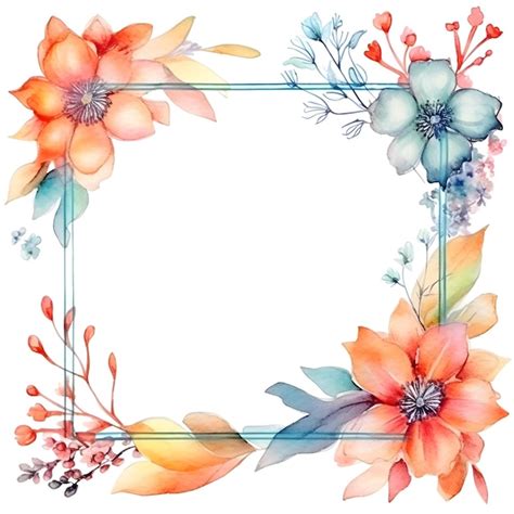 Premium Photo A Square Frame With Flowers And Leaves Painted In