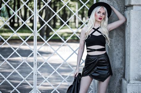 Stylish Blonde Girl Posing Outside Stock Photo Image Of Model Adult