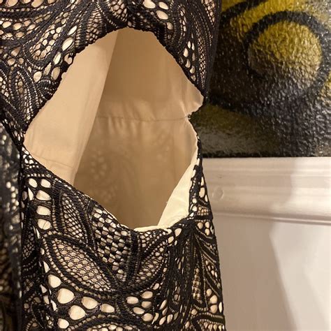 Alice Olivia Black Lace Nude Plunge Neck Open Sid Gem