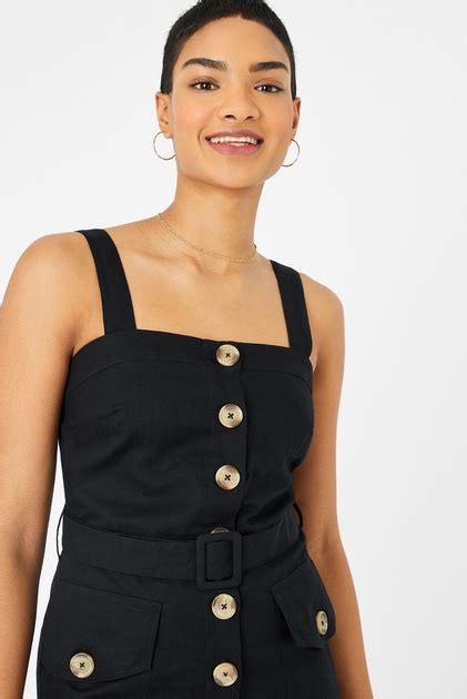 Женский черный льняной сарафан BUTTON DOWN MIDI DRE Accessorize L ...