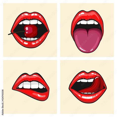 womens lips vector icon set isolated  background red