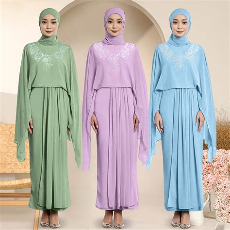 Abaya Pleated Allium Dresses Lace Sleeves Abayas Muslim Jubah Pakaian