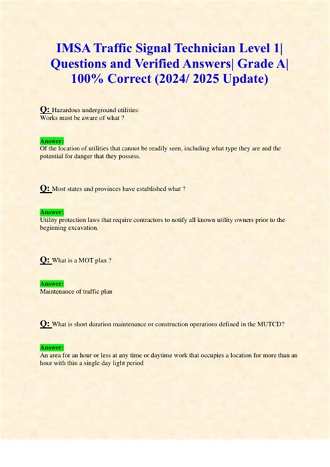 IMSA Traffic Signal Technician Level 1| Questions and Verified Answers