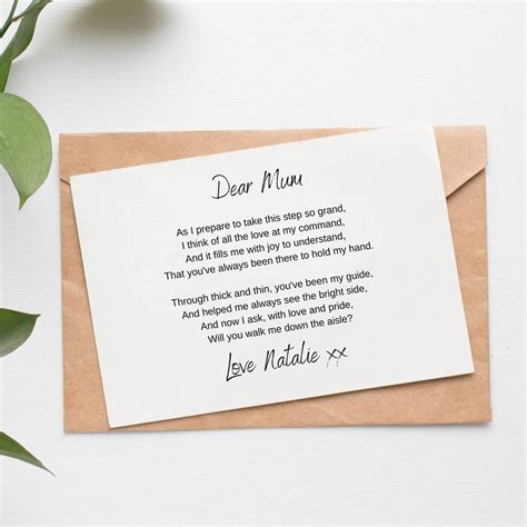 Will You Walk Me Down The Aisle Poem For Mum Or Loved Ones A6 Postcard