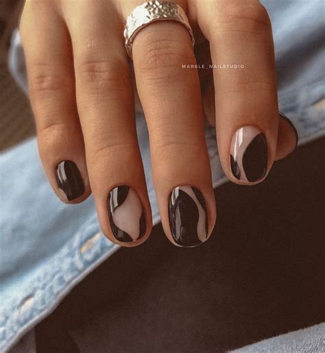 Nude And Black Nails With Lines Artofit