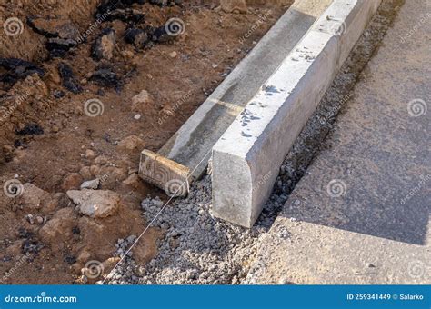 concrete curb installation stock image image  material
