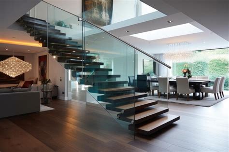 Premium Ai Image Modern Floating Staircase With Glass Balustrade