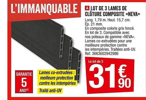 Promo Lot De 3 Lames De Clôture Composite neva chez Brico Dépôt