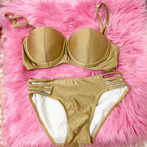 Gold Bikini Swimsuit Two Piece Women S Fashion Swimwear Bikinis Swimsuits On Carousell