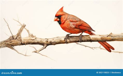 Hyper Realistic Cardinal Illustration On Branch Stock Illustration