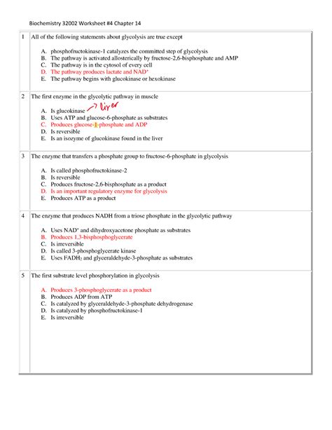 Biochemistry Worksheet Chapter Key Biochemistry Worksheet