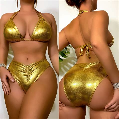 Gold Lace Up Swimsuit Skinny Backless Beach Two Piece Bikini Swimwear China Golden Bikini Set