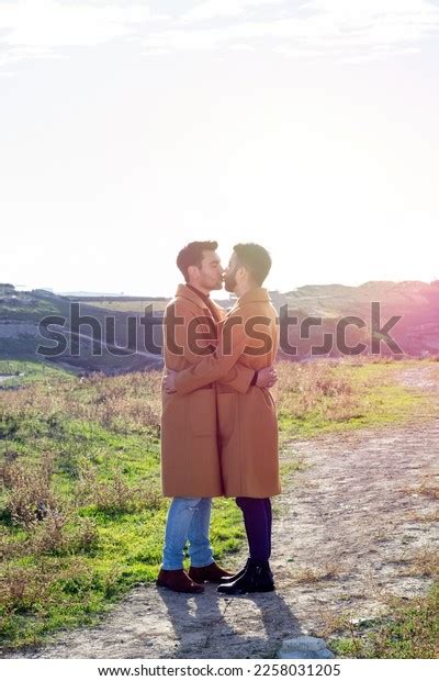 Gay Interracial Couple Hugging Kissing On Stock Photo Shutterstock