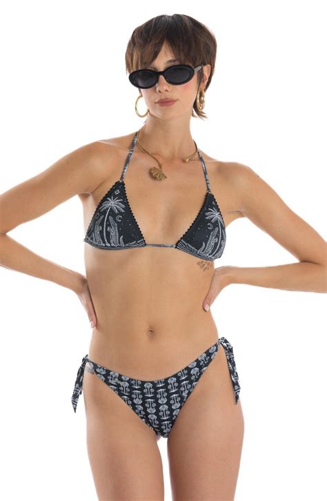 Botanischer Triangel Bikini Gr E S Slip Flocken Mittlere Deckkraft Farbe Schwarz