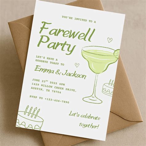 Farewell Party Invitation Editable Canva Template Cocktail Goodbye