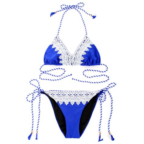 RELLECIGA Damen Bademode Triangel Bikini Mit Spitze Volk Royal Blau Relleciga De
