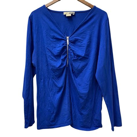 Michael By Michael Kors Womens Size Xl Electric Blue Zip Front Top