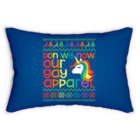 Gay Christmas Rainbow Unicorn Don We Now Our Gay Apparel Lumbar Pillows Sold By John Frederick