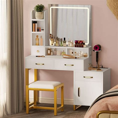 Dextrus Vanity Desk With Mirror And Lights Makeup Vanity With Lights And Drawers Vanity Mirror