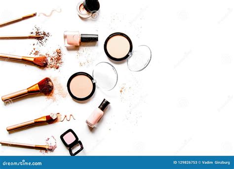 Decorative Cosmetics Nude On White Background Top View Stock Image Image Of Luxury Collection