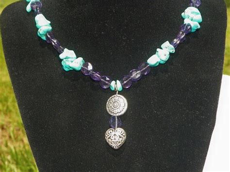 Amethyst Turquoise Necklace With Silver Toned