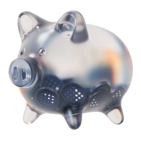 Fetchai FET Clear Glass piggy bank with decreasing piles of crypto