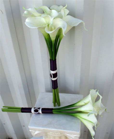 Calla Lily Wedding Bouquet White Plum Purple Real Touch Bridal Etsy Calla Lily Wedding