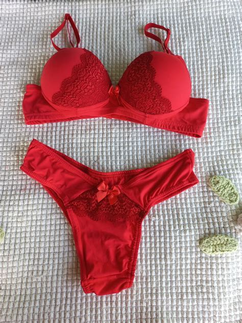 Conjunto de Lingerie Vermelho Sutiã e Calcinha Elo7