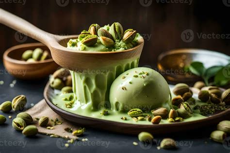 pistachio ice cream with pistachio nuts and a scoop of pistachio ice ...