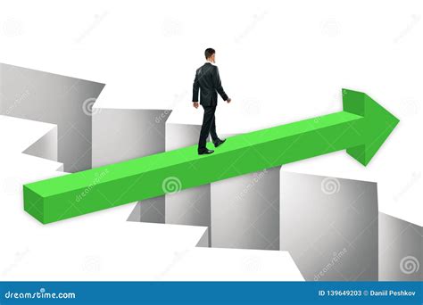 Businessman On Green Arrow Over Gap Stock Image Image Of Challenge