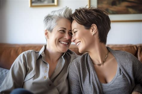 Lovely Lesbian Couple Having A Good Time Practicing Mindfulness Meditation And Wellness At Home