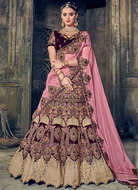 Buy Wine Velvet Wedding Lehenga Choli In Uk Usa And Canada