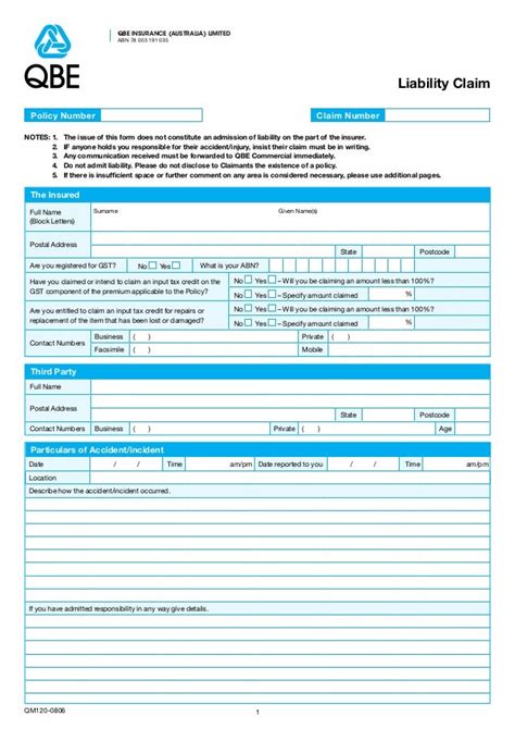 Qbe Liability Claim Form