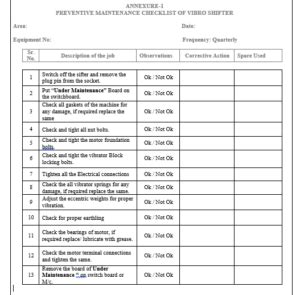 Sop For Preventive Maintenance Of Vibro Sifter Pharma Dekho