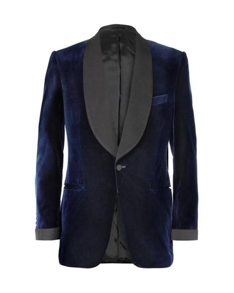 Kingsman Blue Velvet Smoking Jacket With Silk Grosgrain Shawl Collar