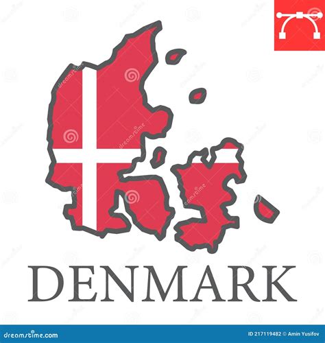 Map Of Denmark Flag Color Line Icon Stock Vector Illustration Of