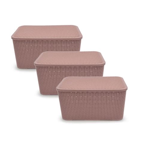 Kit 3 Caixas Organizadoras Rosa Rattan Tampa 20 Litros Kit 3