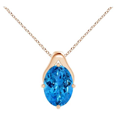 Angara Gia Certified Natural Oval Swiss Blue Topaz Wishbone Pendant In