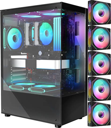PC CASE M-ATX Gaming PC Cases with 5x120MM RGB fans Preinstalled,matx ...