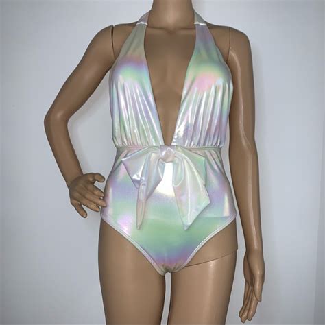 Beach Joy Bikini Swim Beach Joy Bikini White Metallic Plunge One Piece Swim Poshmark