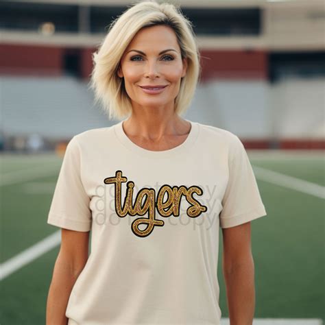 Tigers Faux Gold Sequin Patch Dtf Heat Transfer