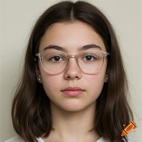 Photorealistic Headshot Of A 16 Year Old Brunette Girl With Glasses On Craiyon