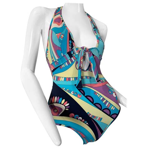 EMILIO PUCCI C S Blue Signature Print Two Piece Bikini Bathing Swimsuit At StDibs Pucci